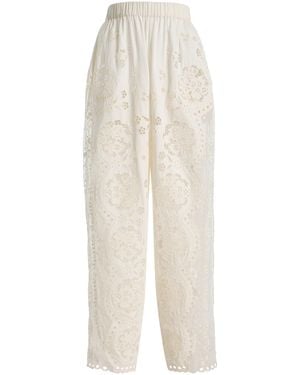 Sea Gardener Embroidered Cotton Trousers - White