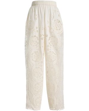 Sea Gardener Embroidered Cotton Pants - White