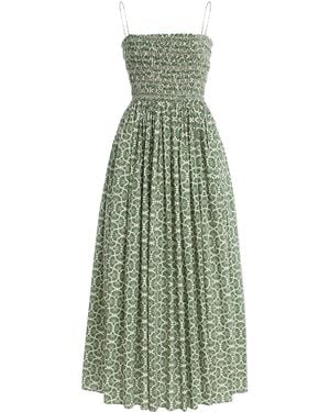 Matteau Shirred Cotton Midi Dress - Green