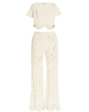Akoia Swim Bunga Crocheted Cotton Pants And Top Set - White