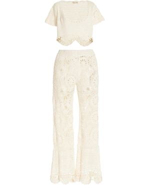 Akoia Swim Bunga Crocheted Cotton Pants And Top Set - White