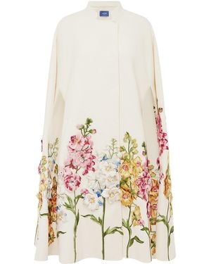 LEO LIN Clover Embroidered Wool Cape Jacket - White