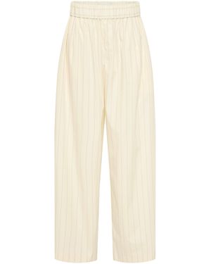 St. Agni Everyday Relaxed Striped Cotton-Blend Wide-Leg Trousers - White