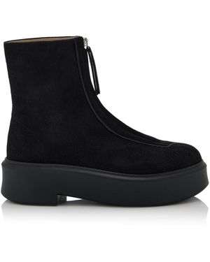 The Row Zipped Suede Boots - Black