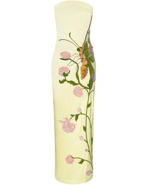 La Fuori Whispering Wings Tapestry Embroidered Silk Satin Maxi Dress - Metallic