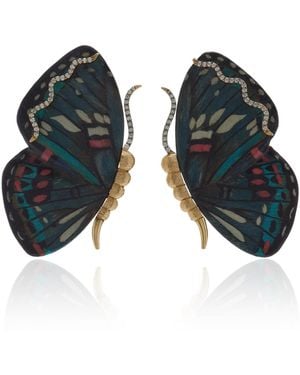 Silvia Furmanovich Butterfly 18k Yellow Gold Marquetry Wood Earrings - Black