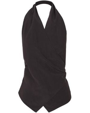Cortana Sofia Linen-Silk Top - Black