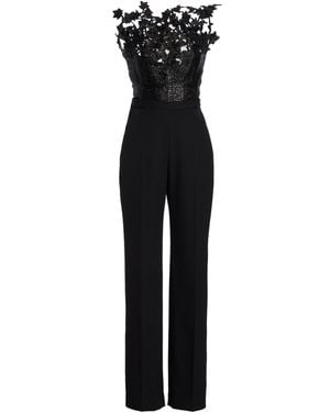Oscar de la Renta Embroidered Silk Jumpsuit - Black