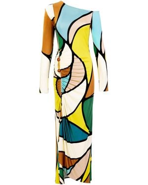 Silvia Tcherassi Ilania Abstract-Print Ruched Long-Sleeve Maxi Dress - White