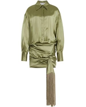 The Attico Fringe-detailed Silk Mini Shirt Dress - Green