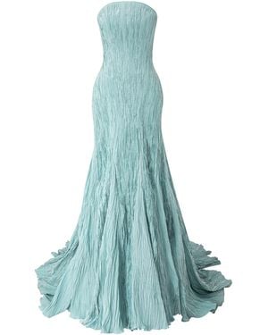 Marmar Halim Strapless Pleated Taffeta Mermaid Dress - Blue