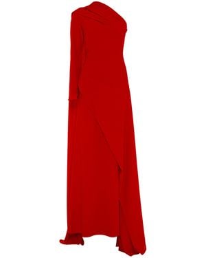 Marmar Halim Asymmetric Silk Crepe Gown - Red