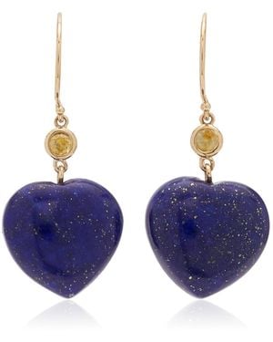 Haute Victoire 14k Yellow Gold Lapis, Sapphire Earrings - Blue