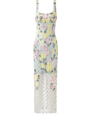 La Fuori Celeste Jardin Embroidered Midi Dress - White