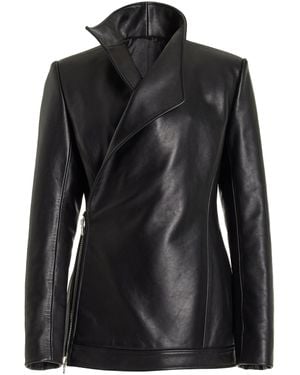Brandon Maxwell The Lottie Double-breasted Leather Jacket - Black