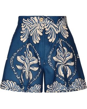 ANDRES OTALORA Guagua Pleated Linen Shorts - Blue