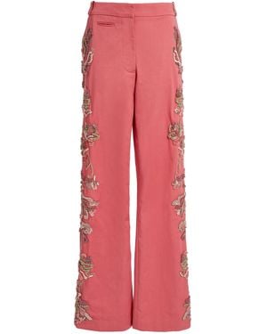 Christopher Esber Duke Embellished Cotton Wide-Leg Trousers - Red