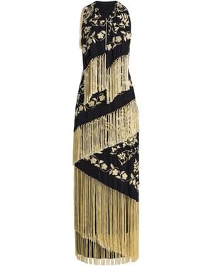 Kallmeyer Ursa Fringed Embroidered Pique Gown - Metallic