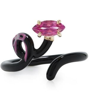 Bea Bongiasca Exclusive Baby Vine Tendril Enamelled 9K Topaz Ring - Pink