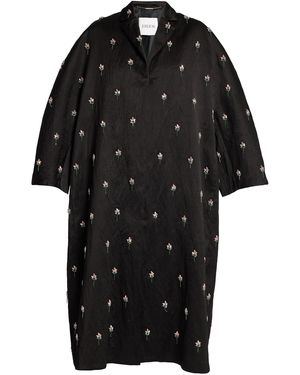 Erdem Embroidered Satin Opera Coat - Black