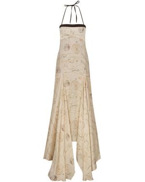 Anim Map Printed Halter Maxi Dress - Natural