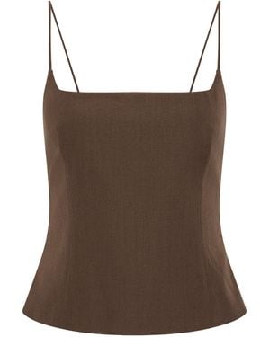 St. Agni Square-Neck Silk-Canvas Cami Top - Brown