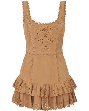 LoveShackFancy Chrysanthe Ruffled Leather Mini Dress - Brown