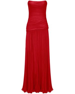 Marmar Halim Ruched Silk Chiffon Gown - Red