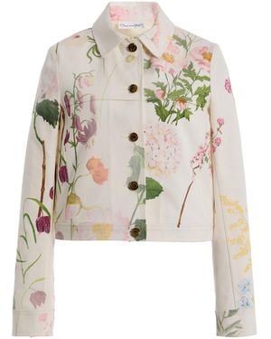 Oscar de la Renta Faded Botanical Denim Jacket - White
