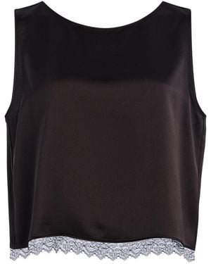 Leset Barb Lae-Trimmed Satin Cropped Top - Black