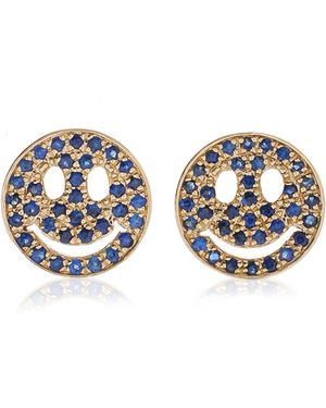 Sydney Evan Happy Face 14k Yellow Gold Sapphire Earrings - Blue