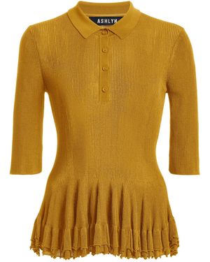 Ashlyn Half-Sleeve Knit Polo - Yellow