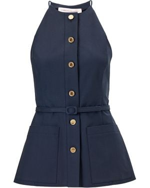 Carolina Herrera Belted Cotton Sateen Top - Blue