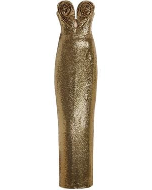 Carolina Herrera Strapless Rosette-Detailed Sequined Gown - Natural