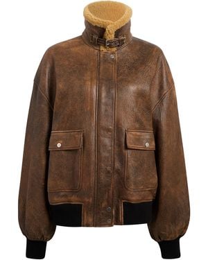 KHAITE Sandor Leather Bomber Jacket - Brown