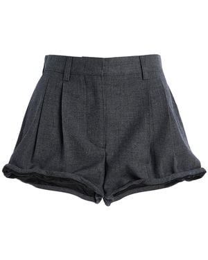 Prada Pleated Grisaille-Wool Shorts - Black