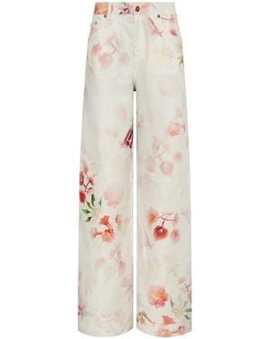 Gabriela Hearst Amoret Printed Linen Barrel-Leg Jeans - White