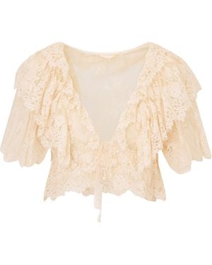 LoveShackFancy Caper Ruffled Lace Top - Natural