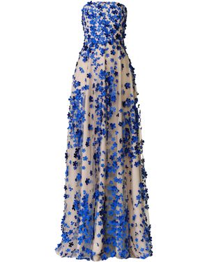 Naeem Khan Beaded Floral Bustier Strapless Gown - Blue