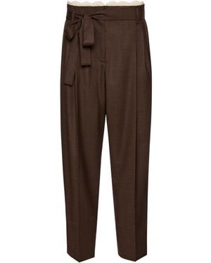 Magda Butrym Lace-Trimmed Wool Straight-Leg Trousers - Brown
