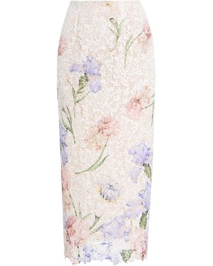 Oscar de la Renta Degradé-Printed Lace Midi Skirt - White