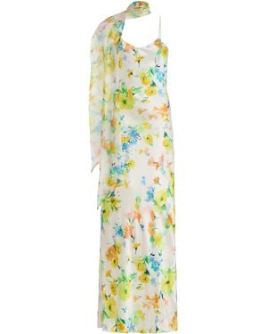 Rodarte Floral-Printed Satin Slip Gown - White