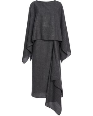 Michael Kors Caftan-Top Wool-Blend Midi Dress - Black