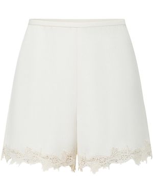 Into The East Heavy Silk Lace Panelled Silk Shorts - White
