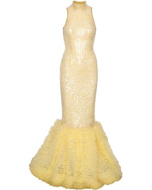 ROTATE BIRGER CHRISTENSEN Sequined Ruffled Maxi Dress - Yellow