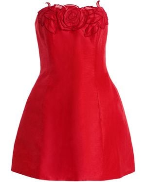 LEO LIN Exclusive Rosario Appliquéd Linen Bustier Mini Dress - Red