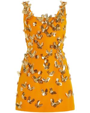 Carolina Herrera Butterfly-Embellished Silk Mini Dress - Yellow