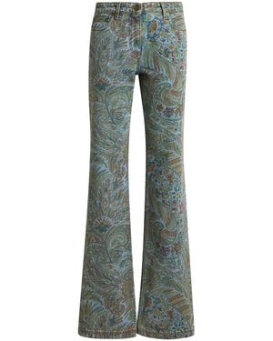 Etro Printed Rigid Low-Rise Flared Jeans - Green