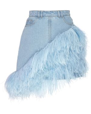 David Koma Feather-trimmed Denim Mini Skirt - Blue