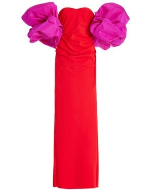 Greta Constantine Exclusive E-Next Puff-Sleeve Silk Faille Gown - Red